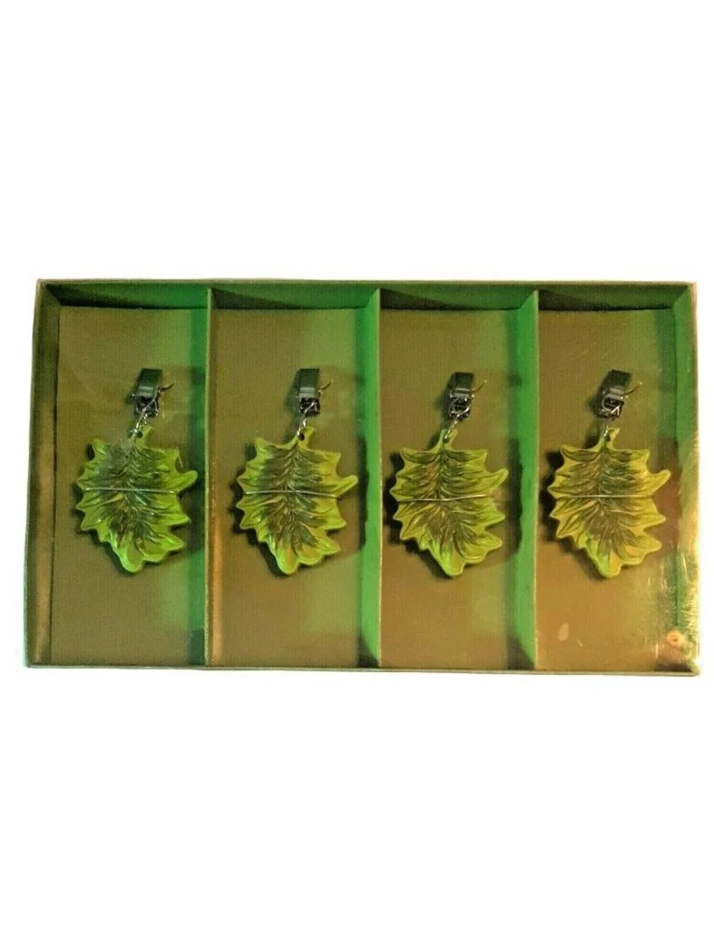 Set of 4 Green Leaf Shaped Tablecloth Weights New Picnic